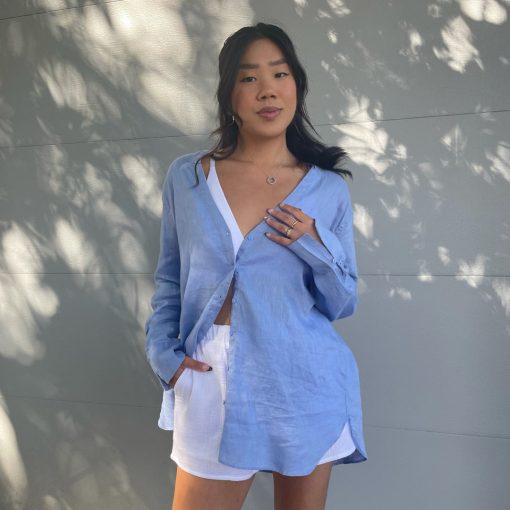 Luna Spring 2022 Collection VANESSA V Neck Linen Shirt