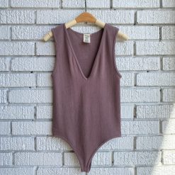 Coast To Coast Spring 2022 Collection Bamboo Rib Deep V Thong Bodysuit