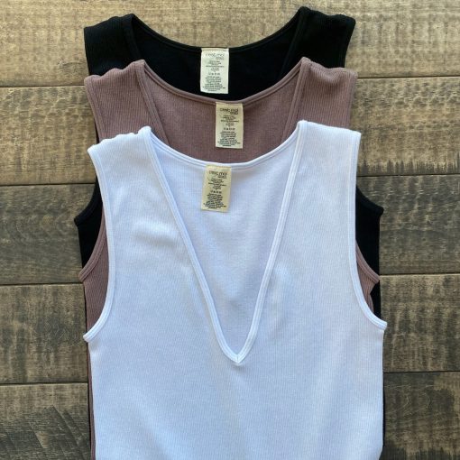 Coast To Coast Spring 2022 Collection Bamboo Rib Deep V Thong Bodysuit